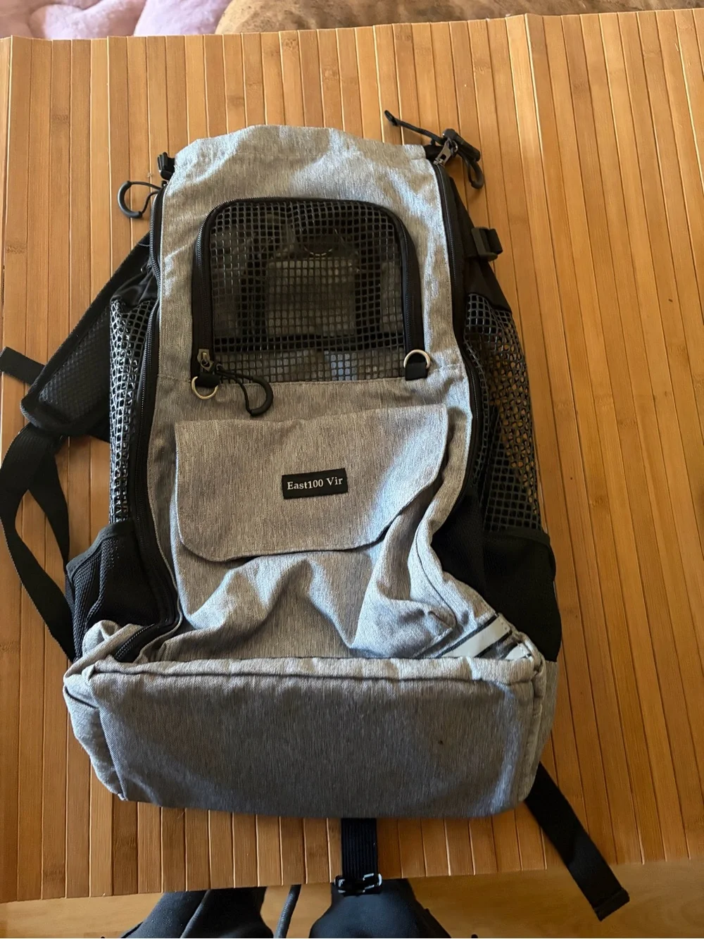 Gray and Black Small Pet Carrier Backpack